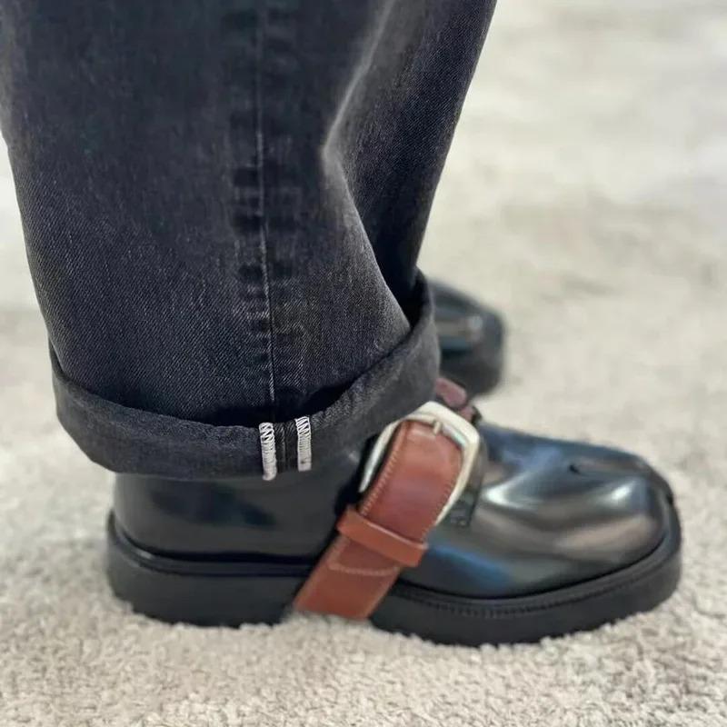 Women's Fall Winter Thick Bottom Heightening Fashionable Versatile Oxford Shoes Color Block Leather Version Ankle Strap Casual