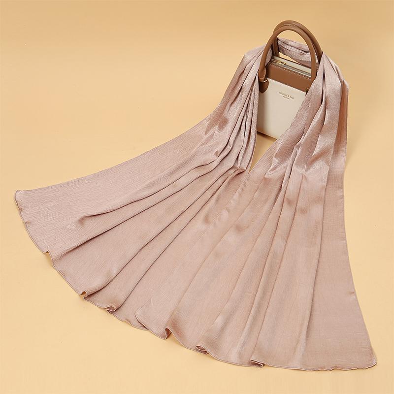 Fashion Design Classic Shiny Silk Scarf Women Soft Hijab Solid Color Handband Shawls Wraps Muslim Scarves Stole