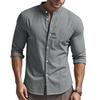 Men Cotton Linen Shirt Long Sleeve Button Down Shirt Band Collar Casual Summer Shirt