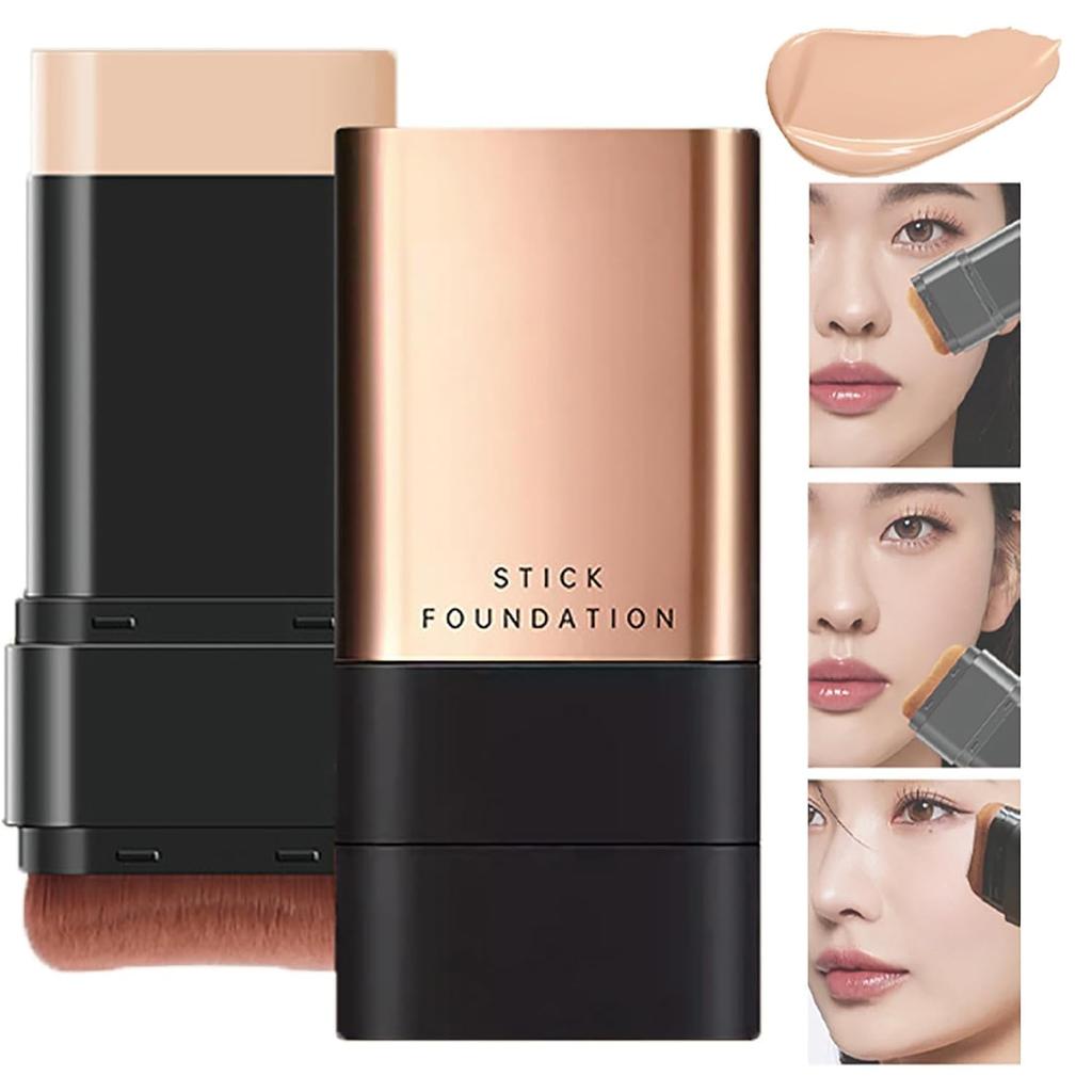 Luxenwell 2 In 1- Luxury Flawless Eraser Foundation Stick | Korean Hydrating Lightweight Foundation Stick with Brush | Waterproof Thin and Cover Ble