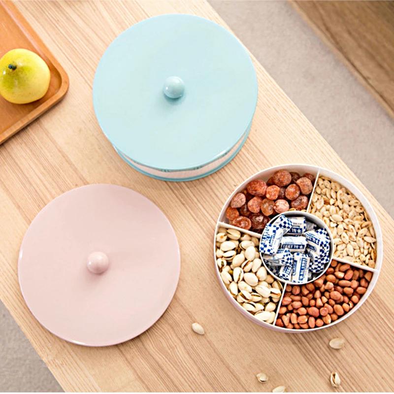 Household Snacks Serving Tray with Lid Multi Sectional Snack Bowls Food Container Box for Storing Dried Fruit Nuts Candy Cookies