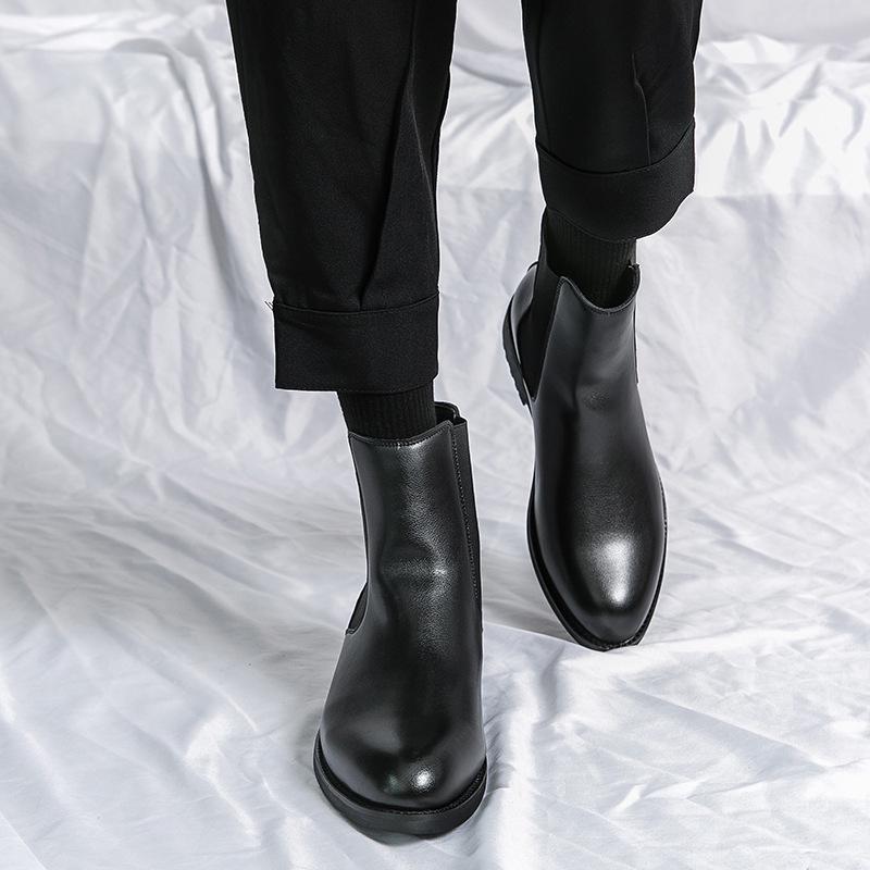 Korean Retro Black Leather High-Top Men's Mid-Calf Martin Boots for Spring & Autumn Fashion