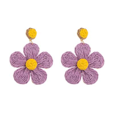 European American Summer Fresh Style Raffia Woven Flower Earrings Sweet Colorful Color Block Personality Ear Jewelry For Women