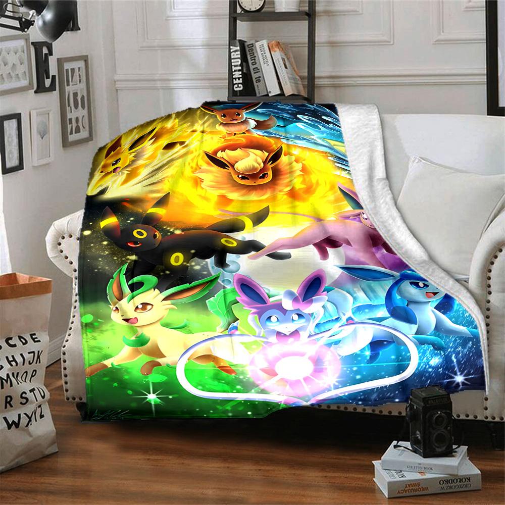 1pc Pokémon Evolution Flannel Blanket [Cozy Throw Blanket] For Sofa, Bed, Travel, Camping, Livingroom, Office, Couch, Chair, And Bed