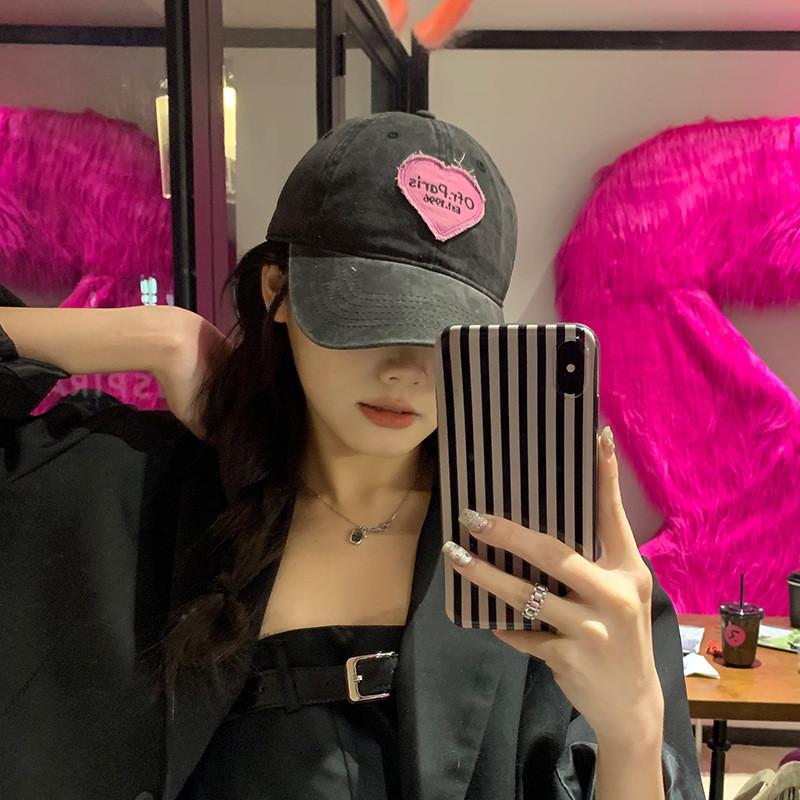 Heart Patch Cute Baseball Cap Adjustable Cotton Sun Hat For Spring And Summer