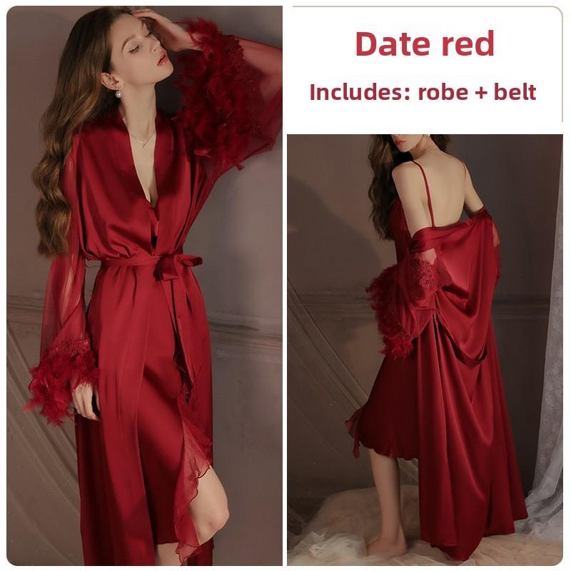 Sexy Solid Color Womens Satin Sleep Dress And Robe Set For Comfortable Nightwear