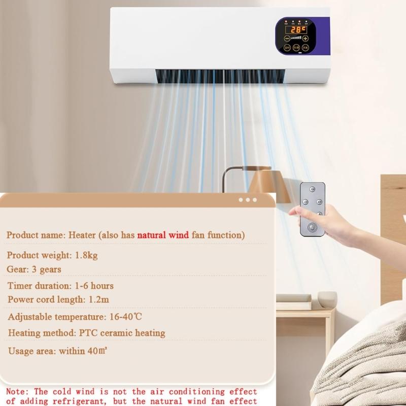 Wall Heater Electric Space Heater Quick Heating Remote Control Household Heater for Bedroom Garage Office Household