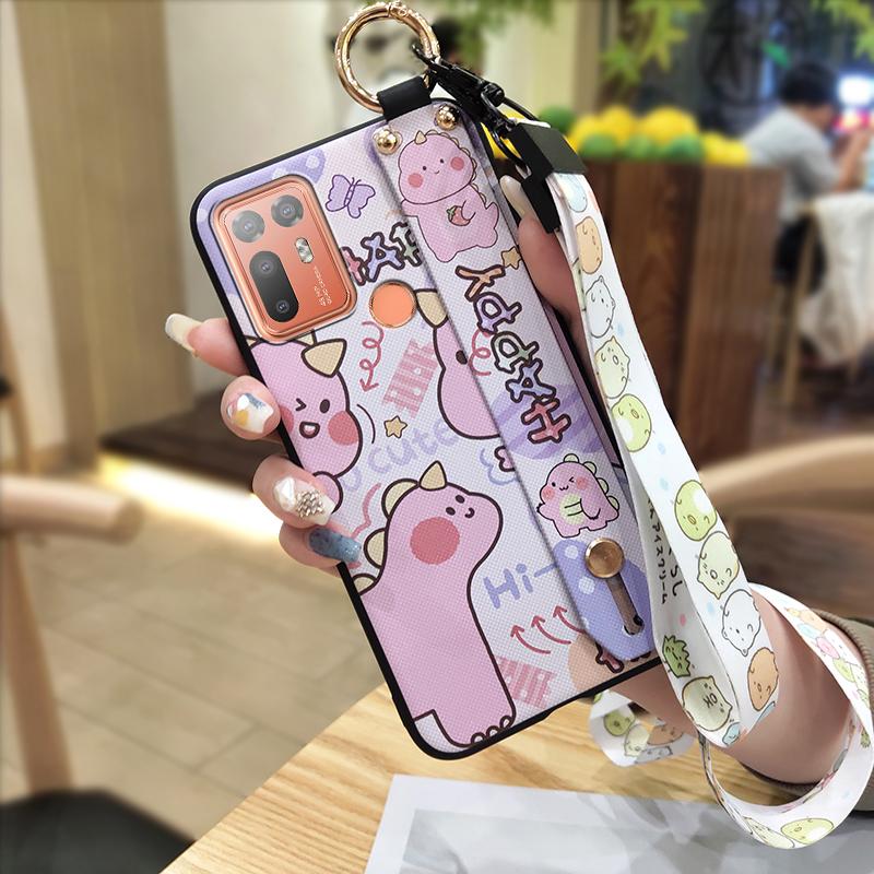Silicone Anti-dust Phone Case For HTC Desire 20 Plus/D20+ Cute Protective Wrist Strap Ring Back Cover Shockproof Lanyard