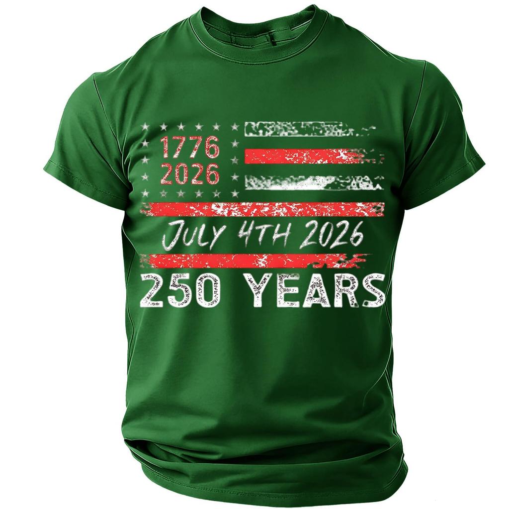 Men’s Casual Lightweight Short Sleeve Crew Neck T-Shirt with Printed Letter Graphic 1776 2026 July 4th 2026 250 Years Design Comfortable Fit