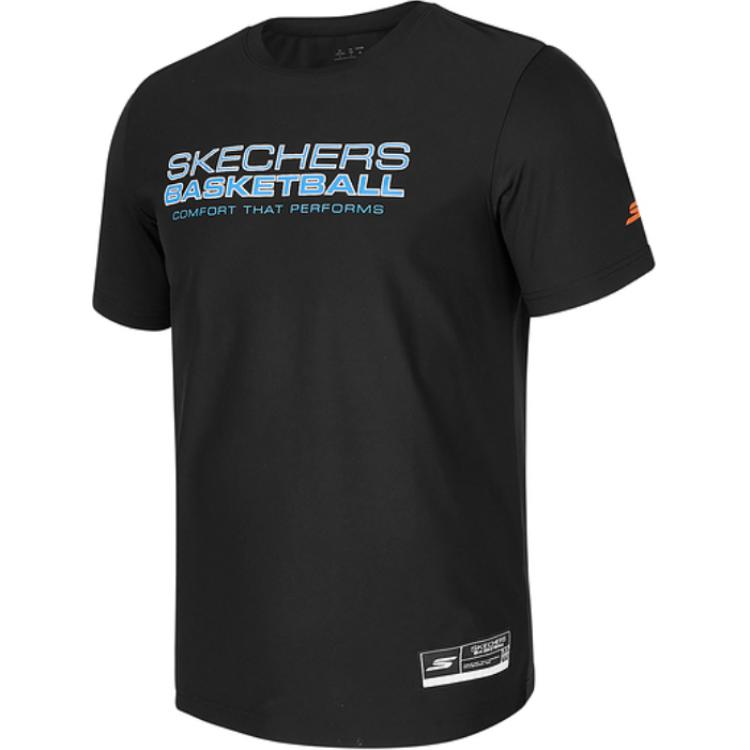 Skechers Баскетбольная серия Круглый вырез Дышащий пуловер Принт с буквами Короткий рукав Футболка Мужские Топы Угольно-черный P424M101-0018 L
