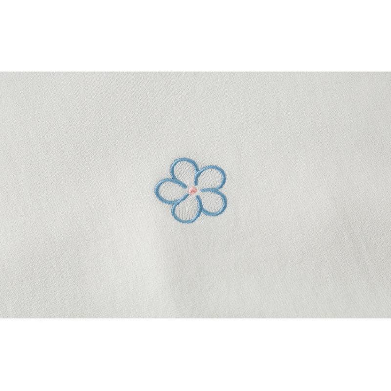 Damen Rundhals-Oberteil Damen Bestickter Strickpullover Molliges Mädchen Lässig Locker Kurzarm-T-Shirt