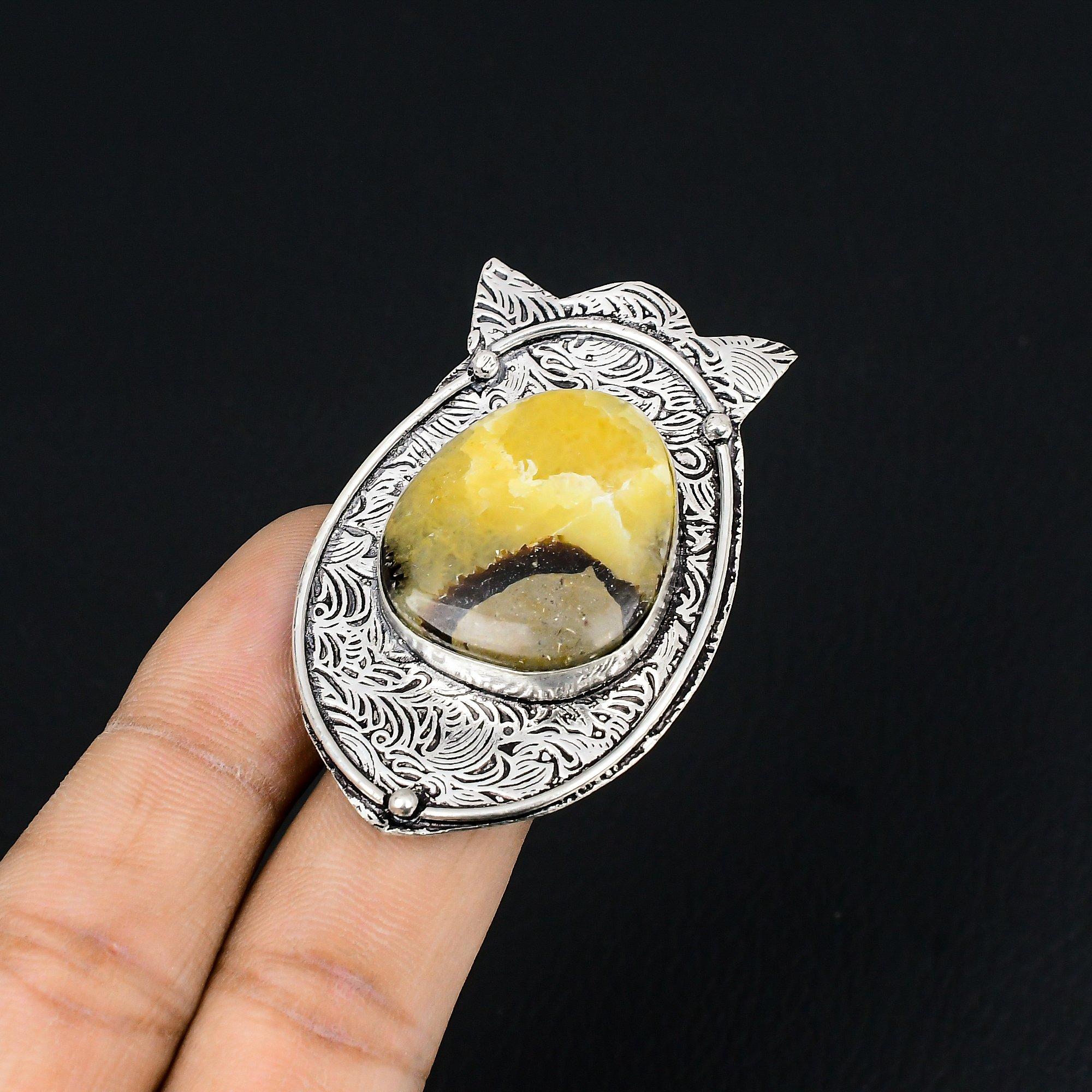 Sterling Silver Oval Septarian Gemstone Stackable Promise Ring Jewelry Size 7 7