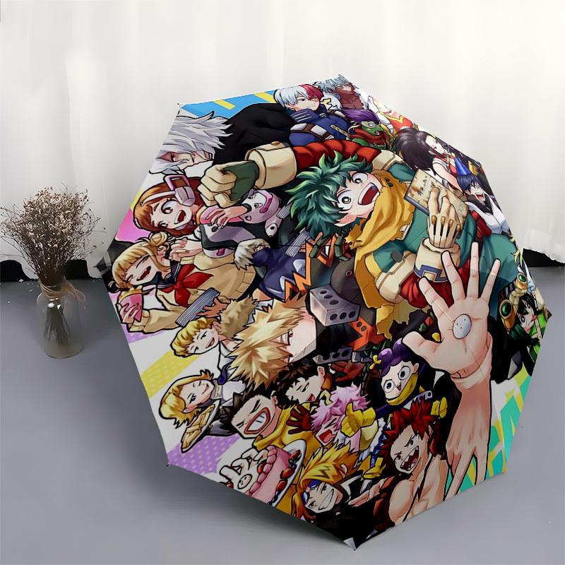 1pc My Hero Academia Characters Automatic Folding Umbrella, Portable 3-Fold Design with 8-Bone Iron Frame, Outdoor for Fans, Travelers, Daily Use, and
