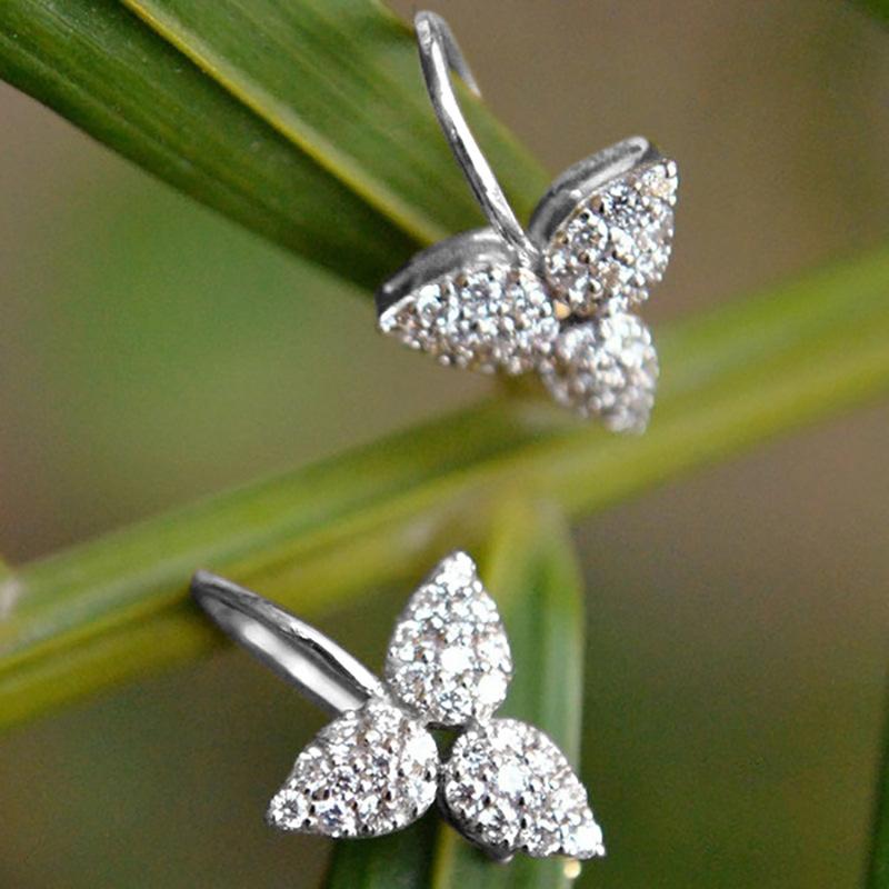 Ear Buckle, Personalized Micro-Inlaid Zircon Three-Leaf Ear Hook Female Internet Celebrity Earrings Of The Same Style