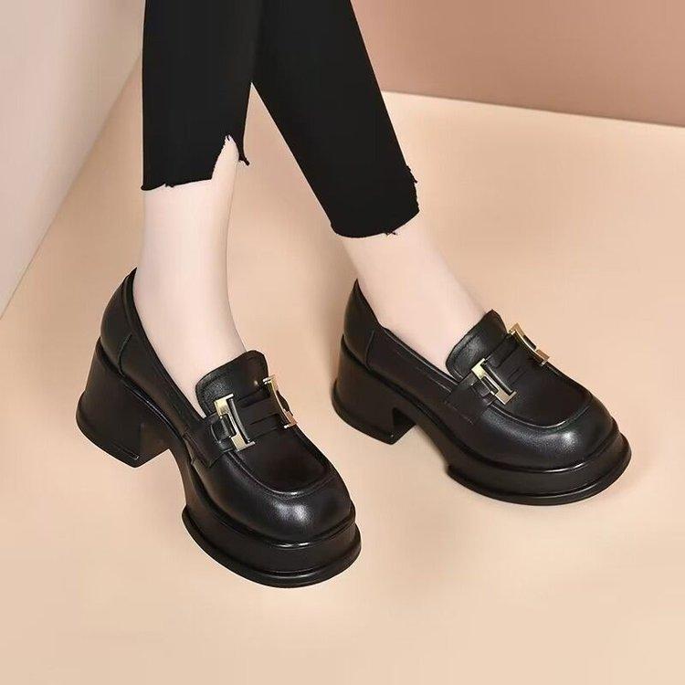 British style platform leather shoes loafers 2025 new spring and autumn small man height increase single shoes one pedal lazy shoes women