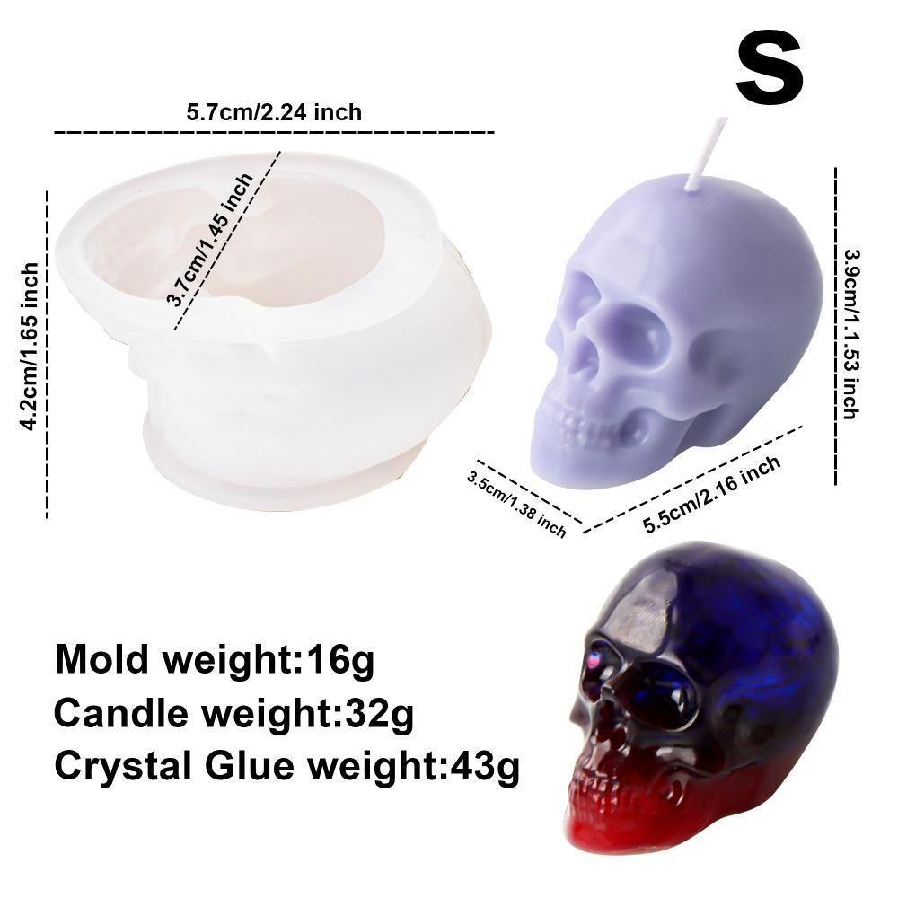 3D Skull Head Candle Silicone Mold DIY Horror Theme Epoxy Resin Craft Skeleton Shape Festive Halloween Decorations Creative Gift