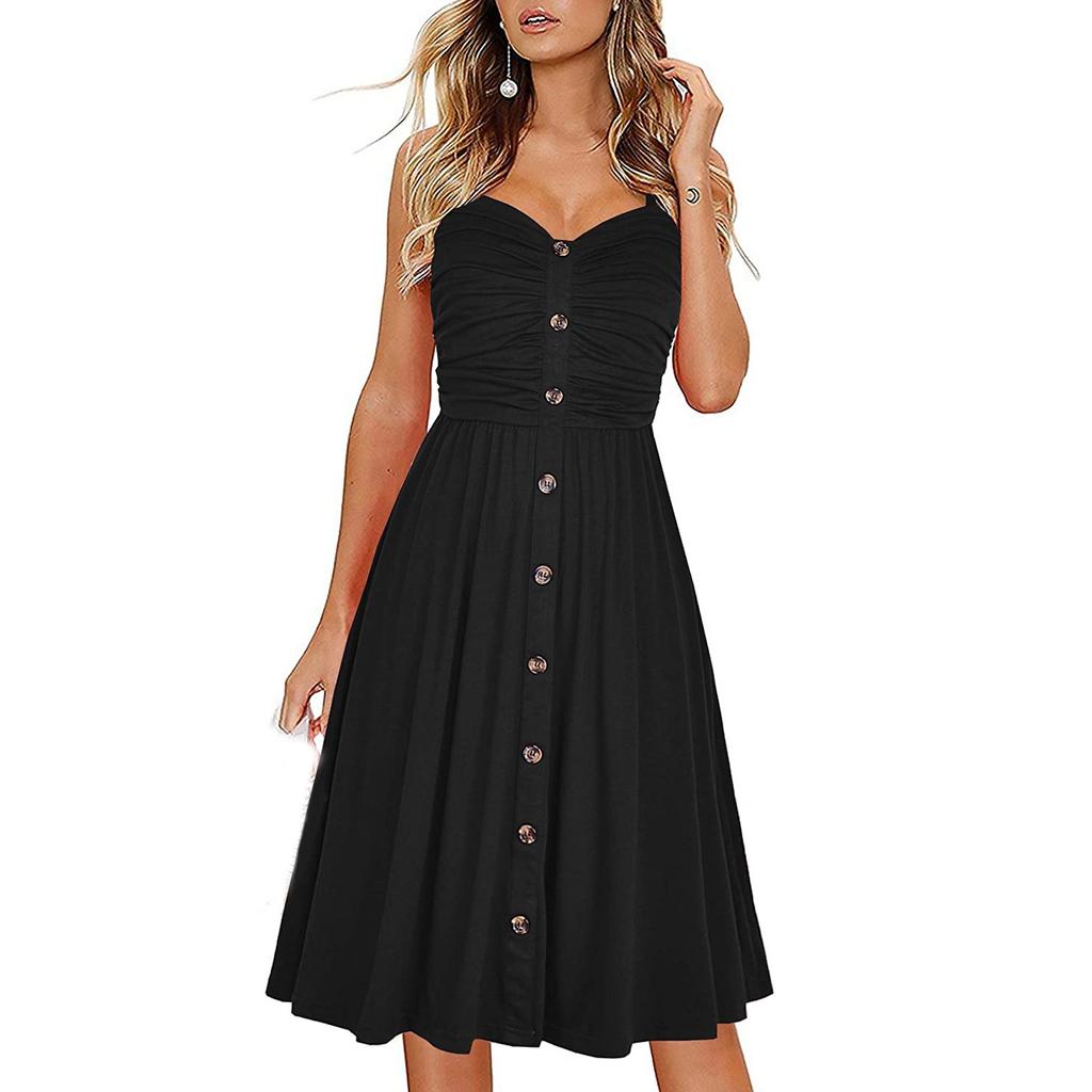 Fashion Women's Casual V-Neck  Printed Button Straight Knee Length Dress