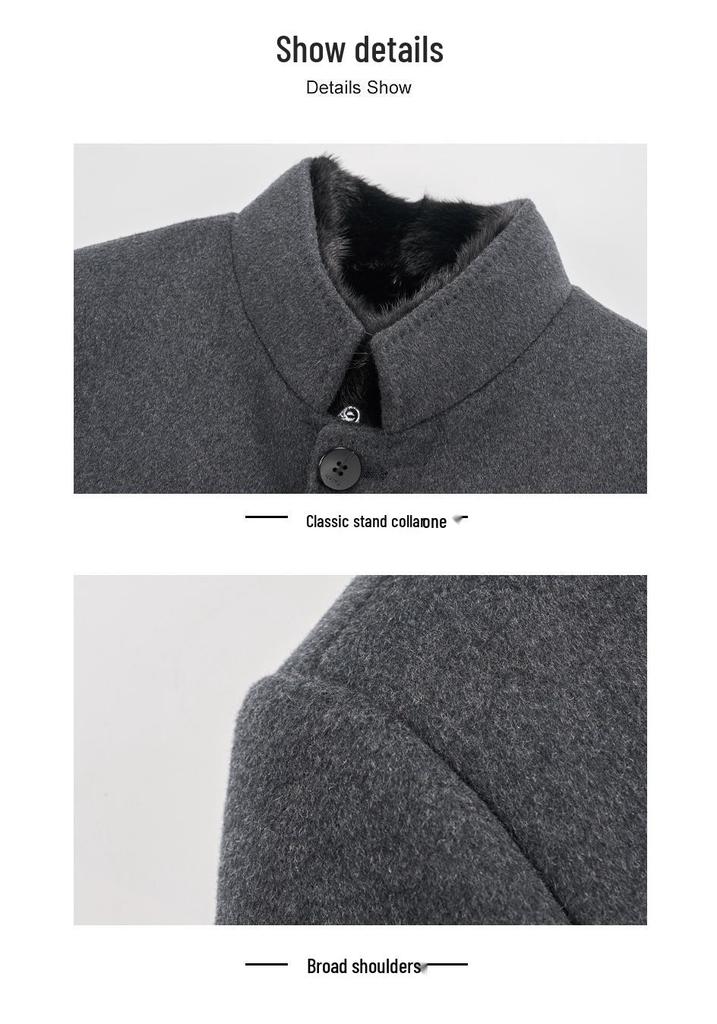 Men's Winter Woolen Coat with Mink Fur Collar and Duck Down Liner