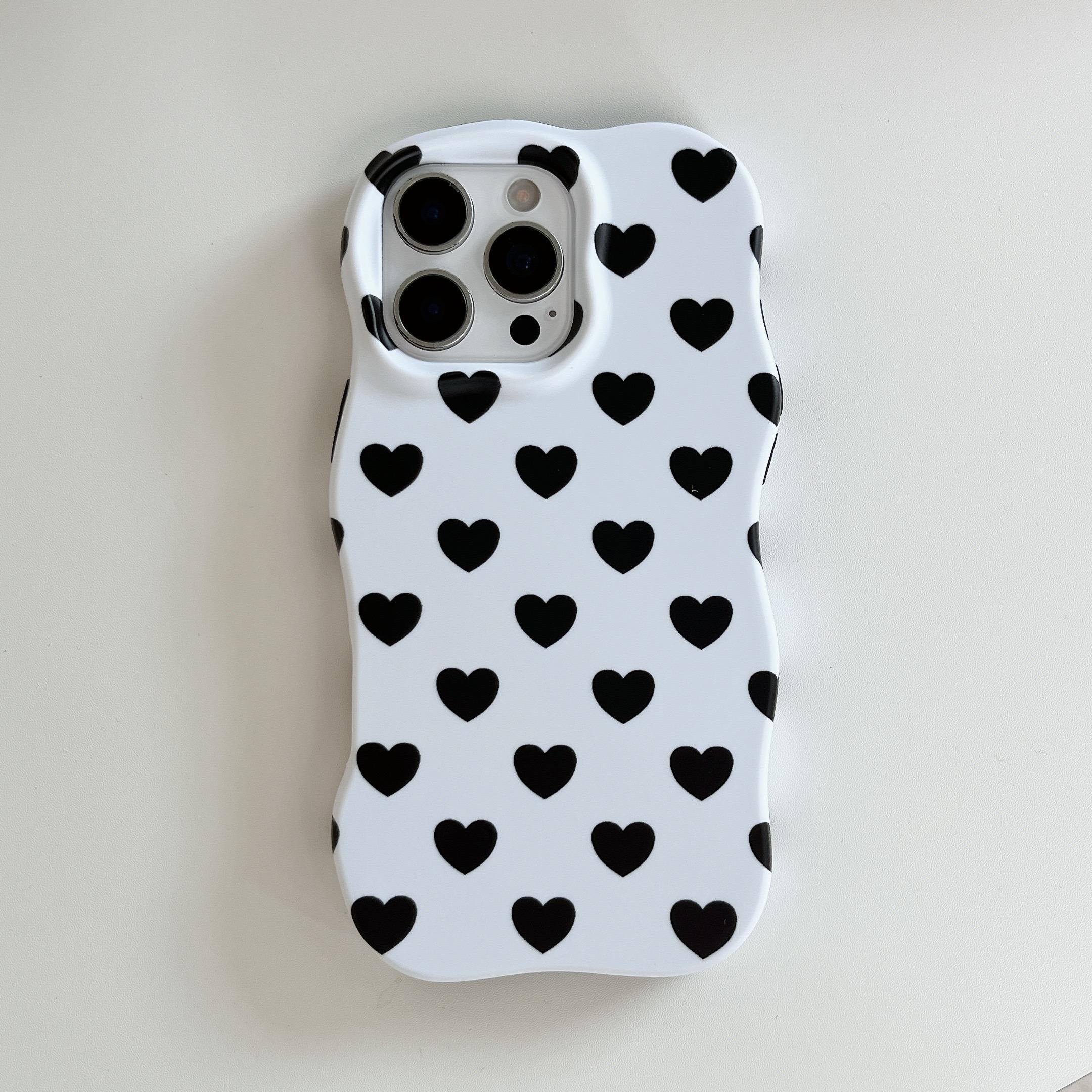 Чехол-бампер 2 в 1 для iPhone 13 14 15 16 Pro Max, из TPU+PC, глянцевый, с милым рисунком сердца, с волнистыми краями, приятный на ощупь, тонкий, девичий TPU PC&iPhone 16 Pro белый