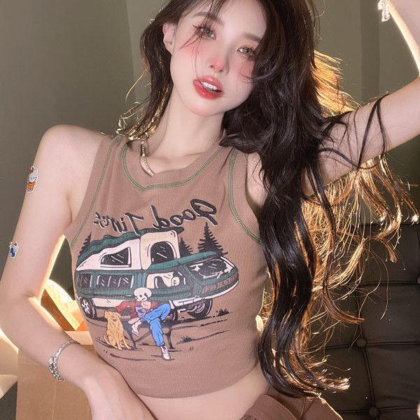 Women Retro Tank Tops Casual Vest Printed Girls Y2K Tops Workout Street Wear