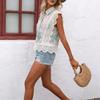 Women Sexy Hollow Out Solid Geometric Lace Cropped Chiffon Blouse