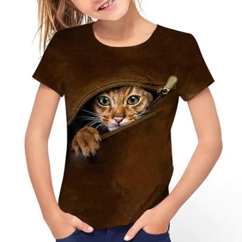 

Футболка с рисунком кота, футболки для детей, повседневная футболка с короткими рукавами для мальчиков, летние весенне-осенние топы в подарок 160