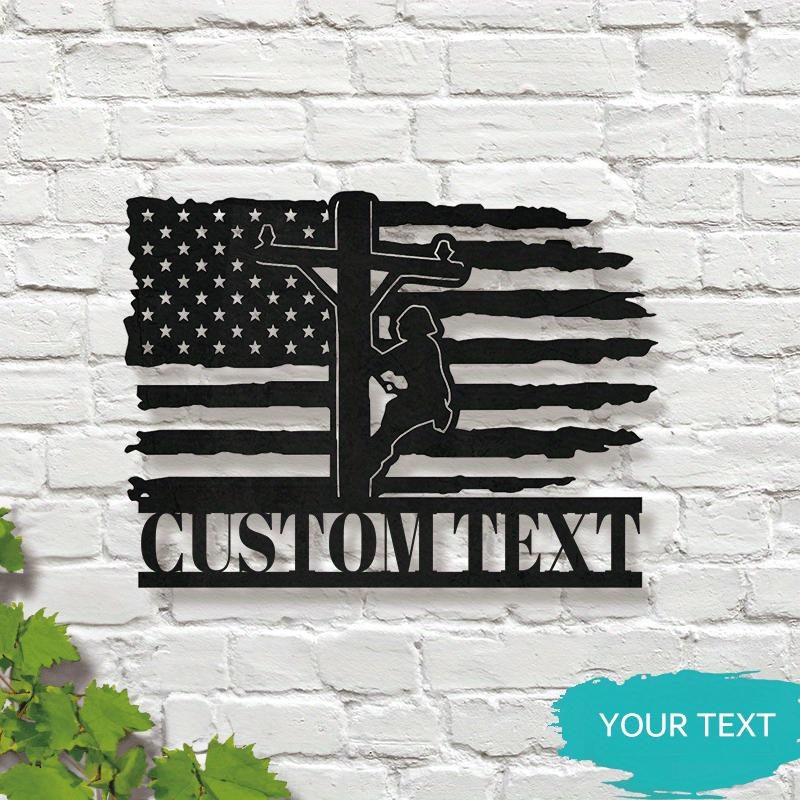 

US Flag Lineman Metal Sign Wall Art Garage Decor Outdoor Sturdy Sculpture Gift