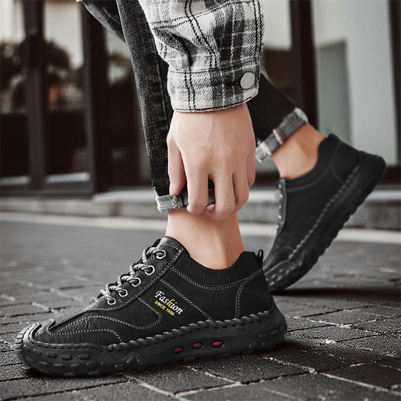 Fashion Men's Leather Casual Sneakers Handmade Breathable Shoes Soft Low-top Working Shoes