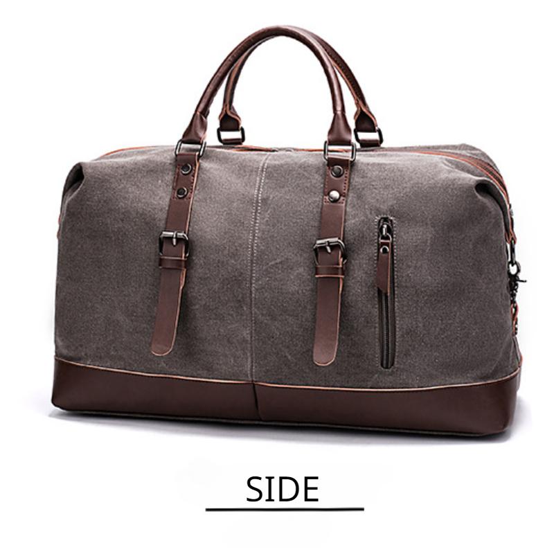 Simple Men Canvas Travel Bag PU Leather Outdoor Sports Gym Fitness Bag Large Capacity Multiple Pockets Handbag Weekend Carry On Duffel Bag