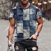 2026 New Trendy Denim Graphic Stitching Short Sleeve T-shirt Casual Loose Men's Short Sleeve Tee Oversized T Shirts For Man