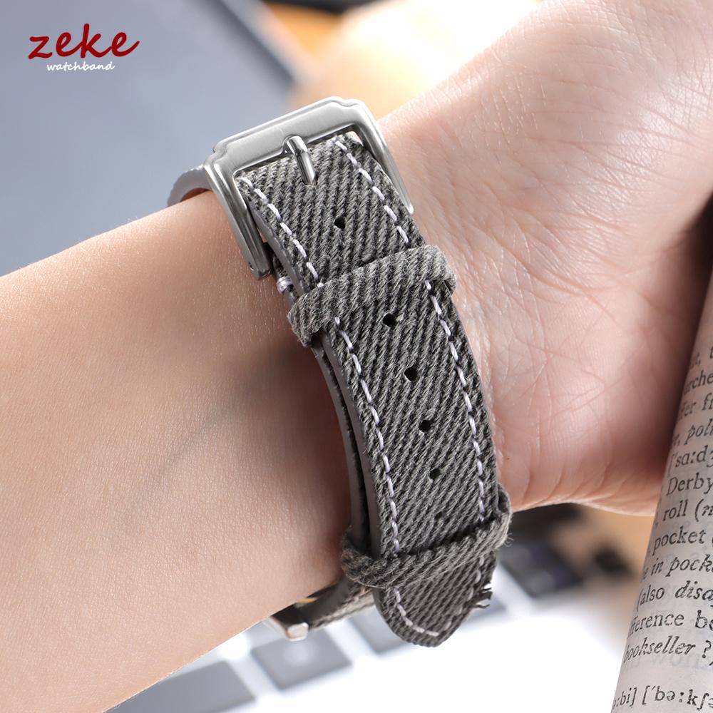 Vintage Denim Watch Strap Handmade Stitching Cowhide WatchBand 18mm 20mm 22mm Men‘s Universal Smartwatch Wristband Quick Release