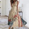 Womens Sleeveless V Neck Wrap Maxi Dress Patriotic Flag Print Floral Swing Summer Sundress Casual High Waist
