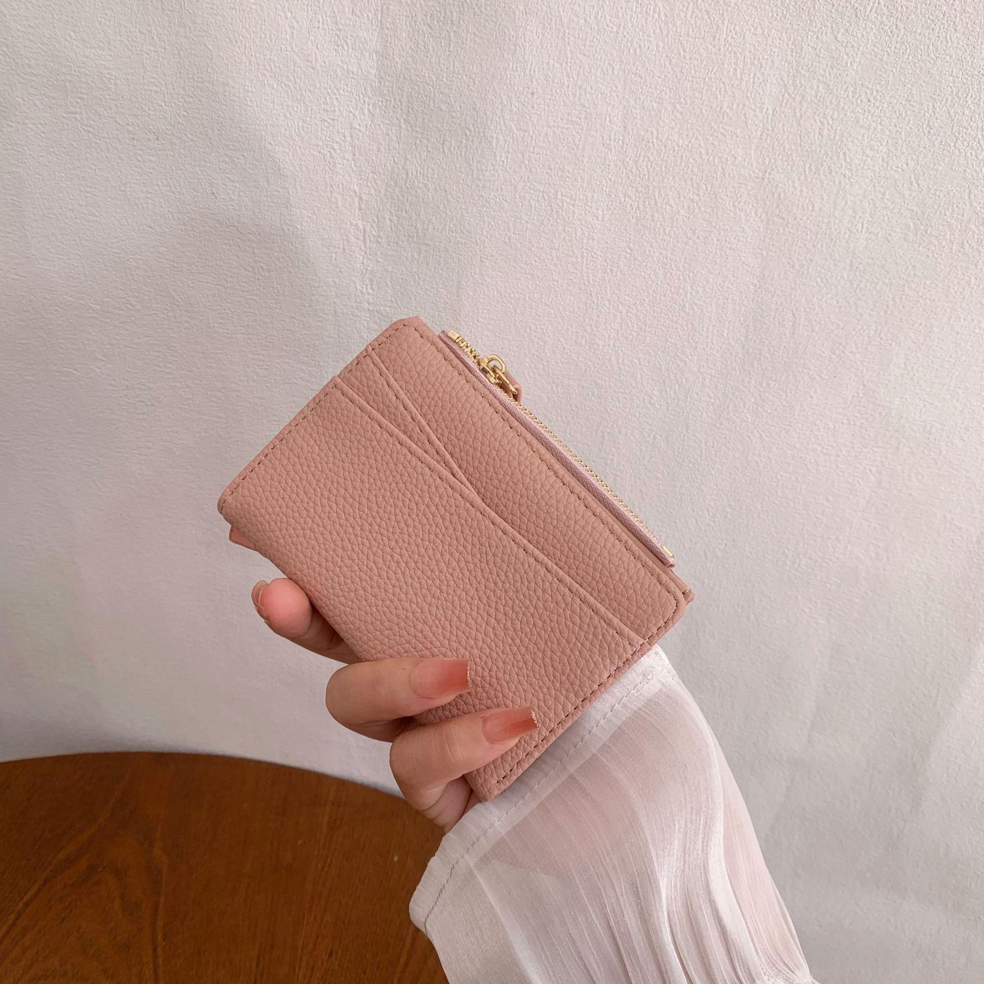 

женский кошелек ins, короткий кожаный текстурный многоцветный многокарточный кардхолдер на молнии, кошелек для мелочи, многофункциональный розовый