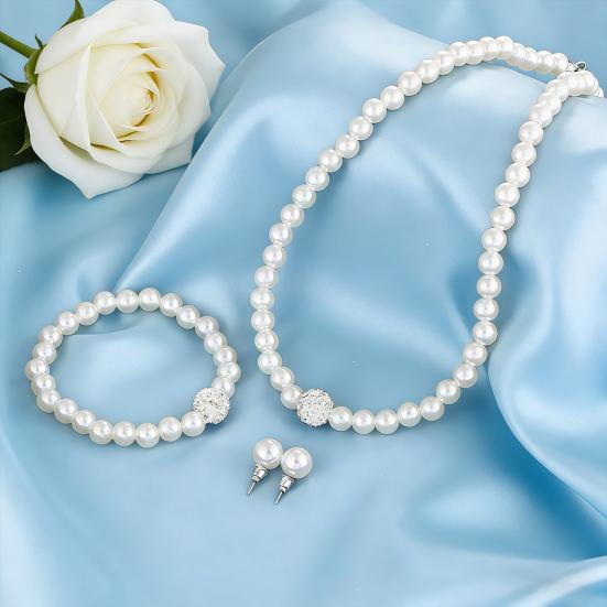 1/2 Set Imitation Pearl Jewelry Set Adjustable Length Necklace Ear Studs Bracelet Set Women Wedding Party Jewelry Gift