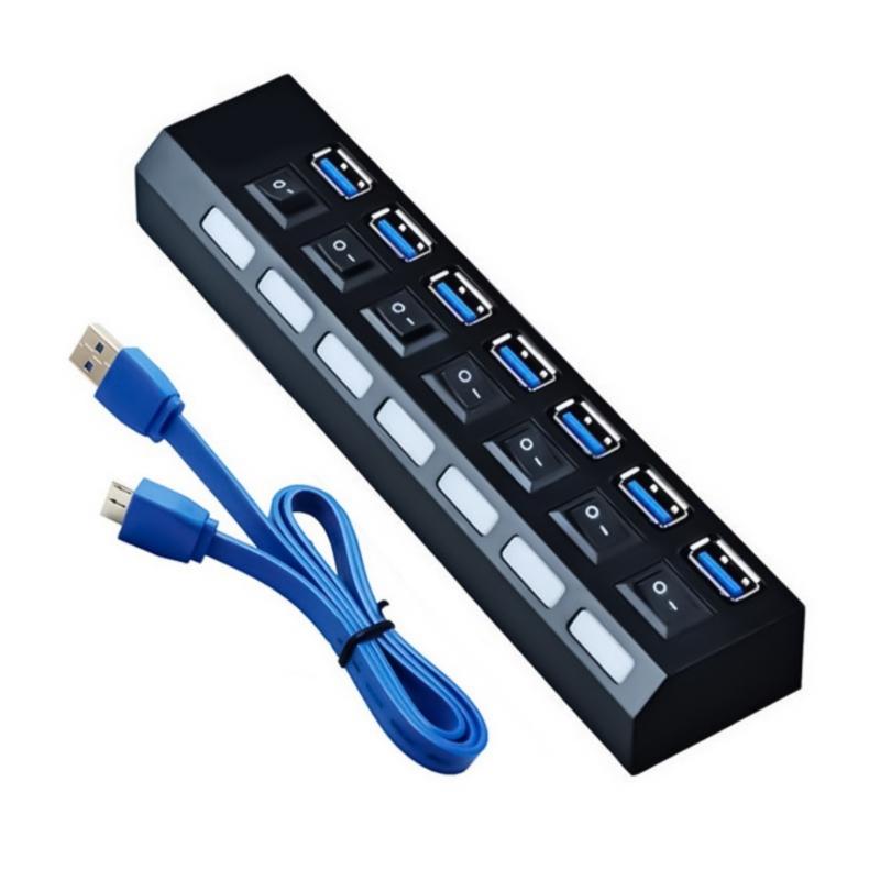 

USB 3.0 2.0 Hub 7-Port USB Extender USB Splitter with Independent LED Switches Multi USB Port Hub for Laptop PC Devices 1