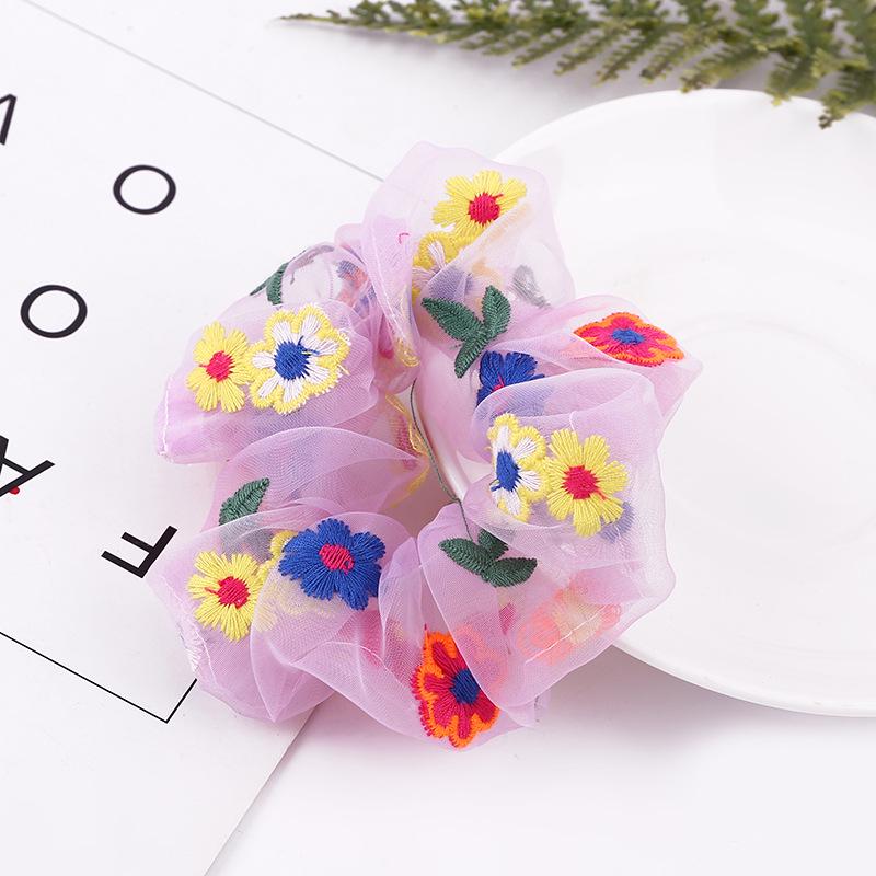 Korean Style Flower Embroidery Scrunchies - 2020 Cute Women's Hair Accessories