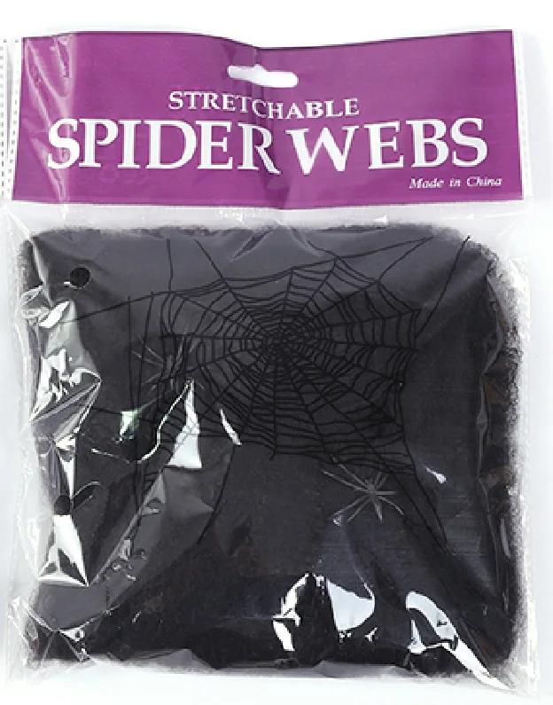

Halloween Scary Spider Web Decor Fluffy Stretchy Fake Cobwebs Black Spiders Scary Haunted House Party Supplies for Window Door 1Bag чорний