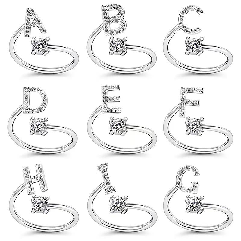 Glänzender Ring mit 26 Buchstaben, verstellbar, mit Initiale zum Öffnen, Charm-Schmuck, Geschenk