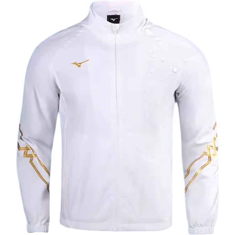Mizuno Outdoor Casual Zip Removable Hood Waterproof Breathable Windproof Jacket Men Jacket White Gold P2CE26Z101 M
