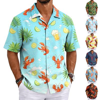 Men's Summer Lobster Festival Basic Cuban Collar Shirt Short Sleeve Casual Button Down Shirt Lightweight Breathable Fabric