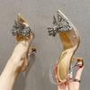 Fashion Fashion Crystal Sequined Bowknot Women Pumps Sexy Pointed Toe High Heels Wedding Prom Shoes Ladies PVC Transparent Sandals