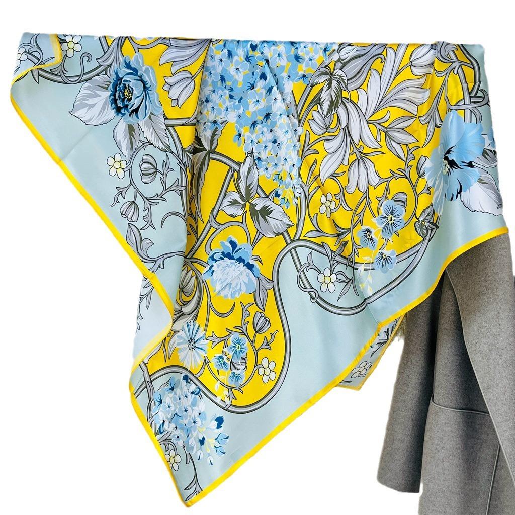 Dongdaemun Flower Silk Printed Silk Scarf Women'S Square Scarf Spring And Autumn Versatile Thin Foreign Style Scarf Shawl