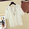 Summer Shirts Hook Flower Short Sleeve Lace Shirt White Top Women Fashion Blouse