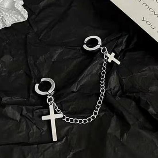 Yousheng 1Pc Punk Hip Hop Metal Chain Ear Cuff Creative Cross Tassel Men Earring Jewelry Accessories