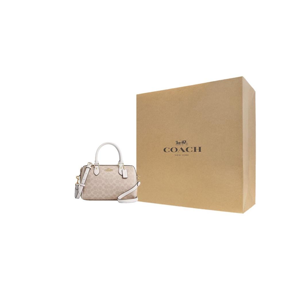 Coach Rowan 25 Logo Zip Closure Coated Canvas Shoulder Crossbody Tote Bag Medium Women Handbags Sand Chalk-White CV961-IMXDM