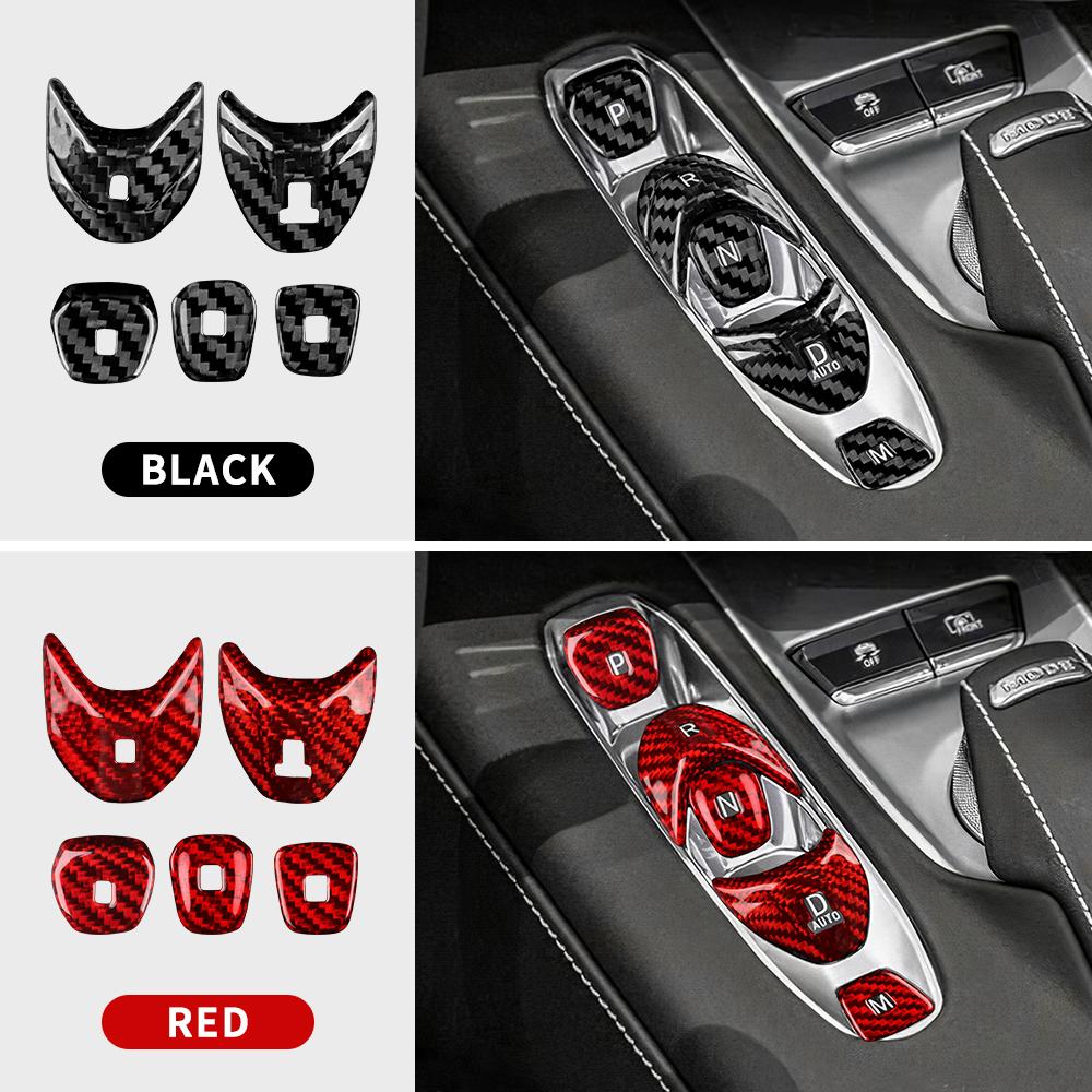 Skutečné pevné uhlíkové vlákno Pro Chevrolet Corvette C8 2020 2025 2025 2025 Samolepka na tlačítko řadicí páky konzole auta Příslušenství