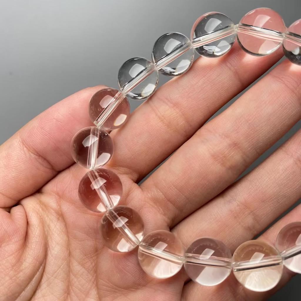 Natural Ice Clear Crystal Bracelet: Round Beads, Zen-Inspired Gift for Girls & Couples