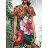 Plus Size, Self-developed Plus Size Casual Plant Print Dress