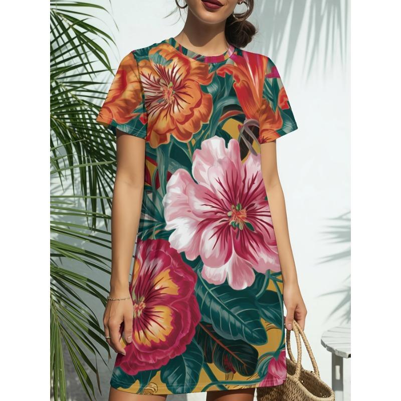 Plus Size, Self-developed Plus Size Casual Plant Print Dress