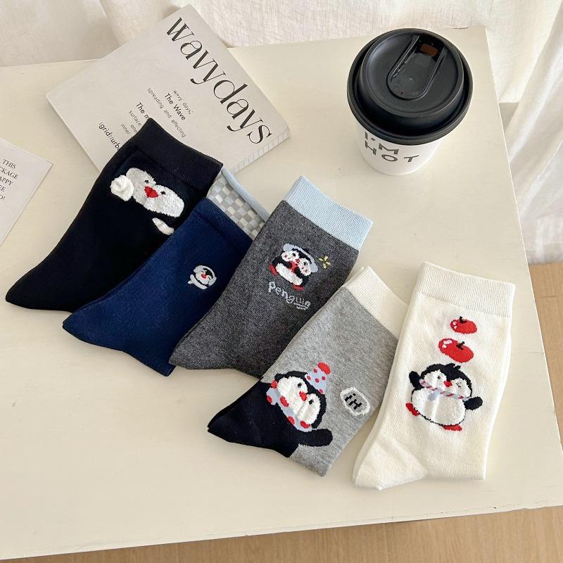 Niedliche Pinguin-Socken für Damen, Wadenlange Socken, Cartoon-Beflockte Tiere, Knochenlose Frottee-Baumwollsocken für Herbst und Winter